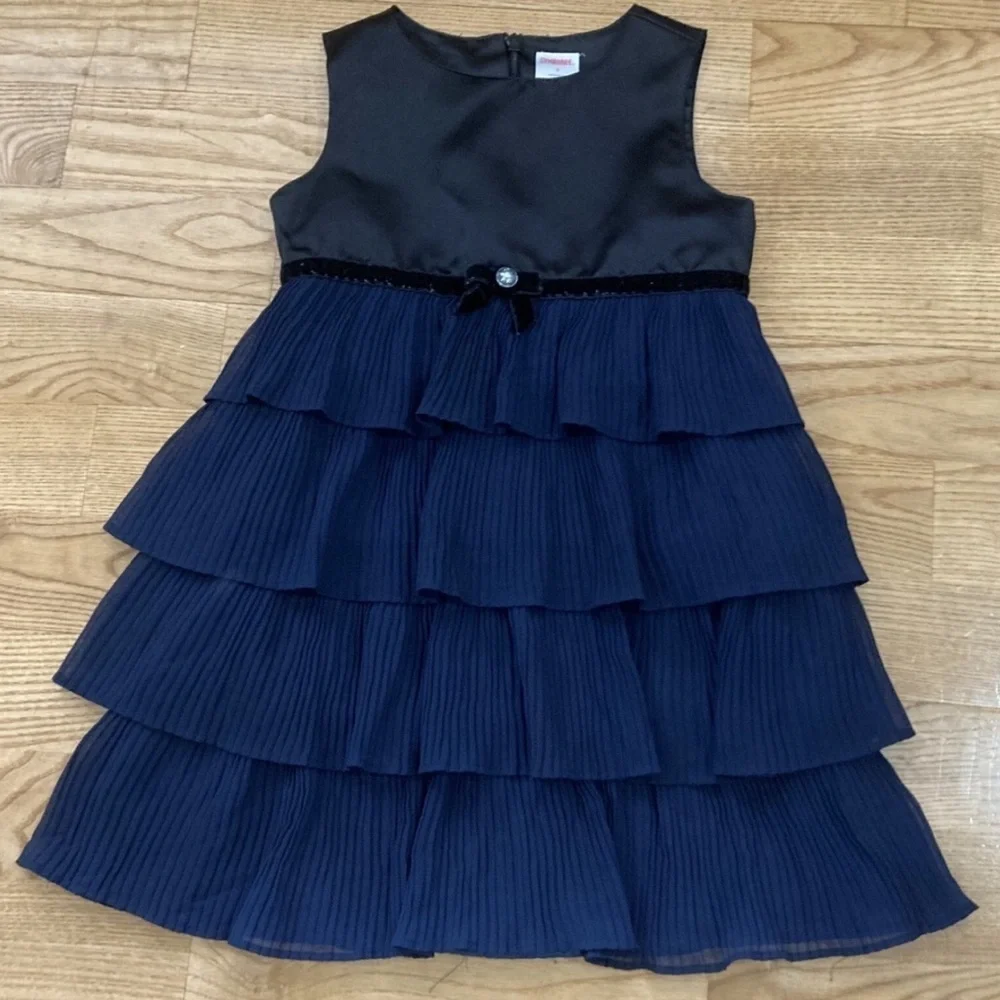 Gymboree girls blue sleeveless satin tiered dress size 4 fully lined